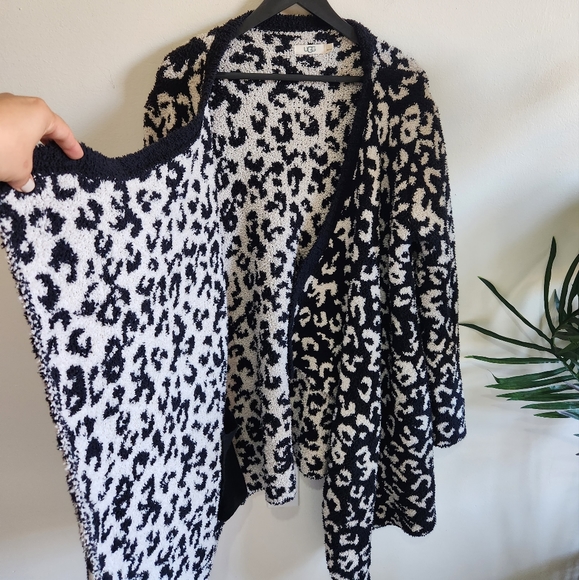 UGG Phoebe Knit Wrap Long Sleeve Cardigan Leopard Print Size L Women Soft - Picture 6 of 16